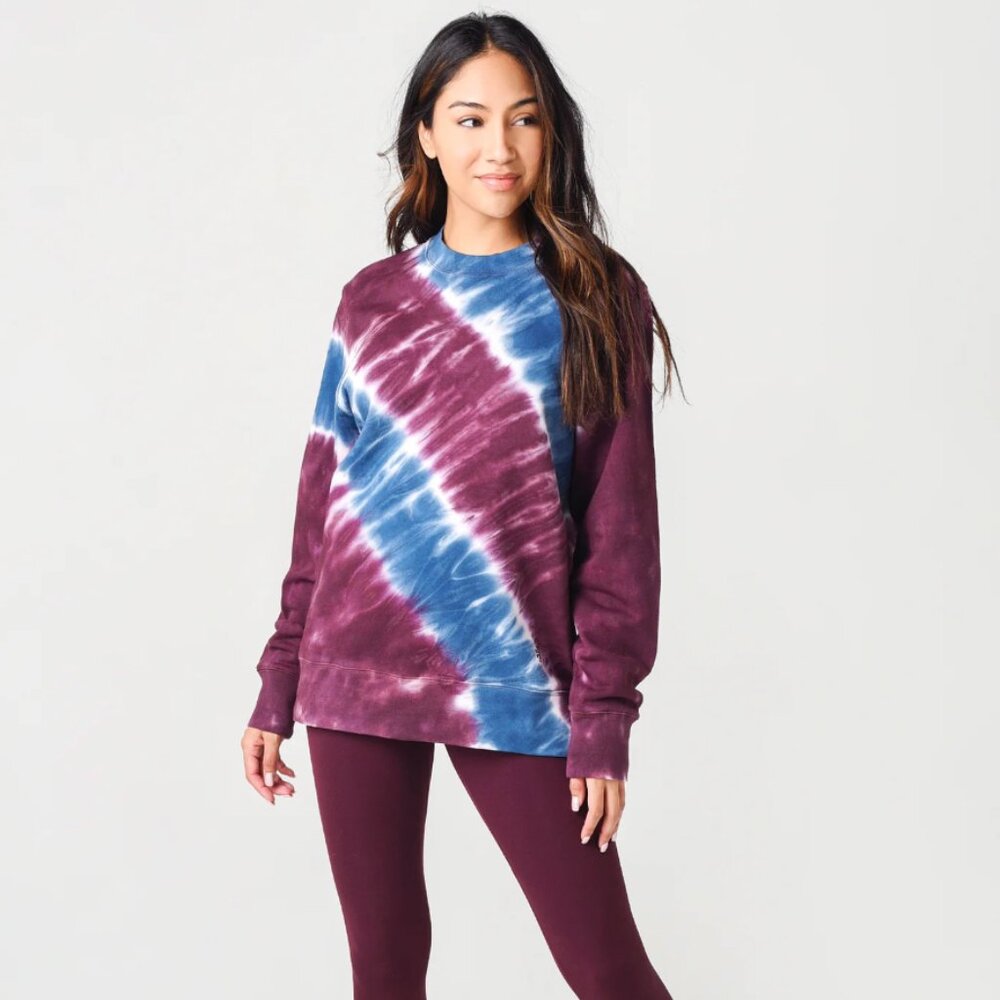 Tory Sport Tie-Dye Purple Blue Oversized French Terry Crewneck Sweater S